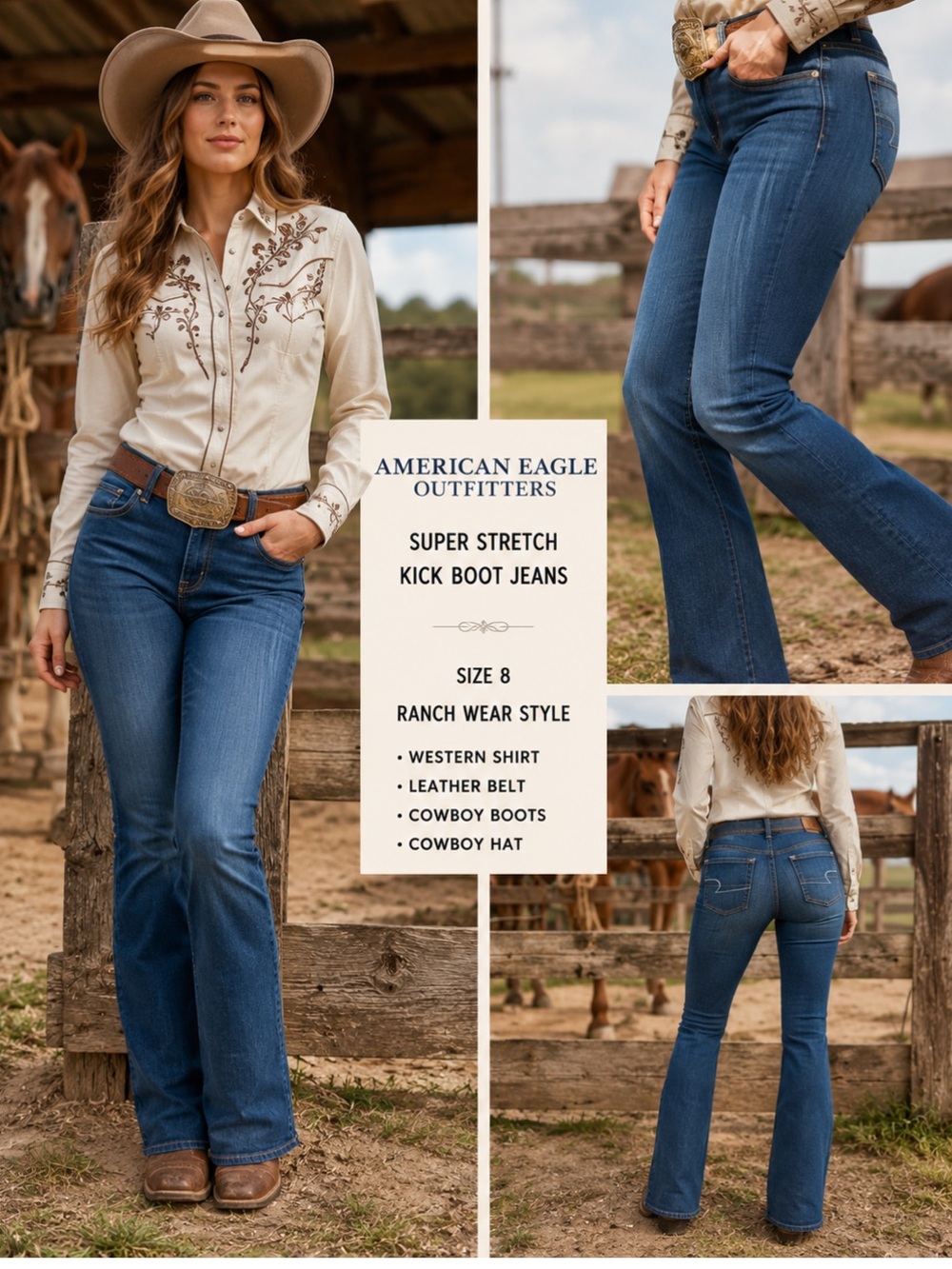 American Eagle Outfitters Women's Super Stretch Kick Boot Mid Rise Jeans Size 8